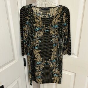Mille Gabrielle women's dress black gold  turquoise baroque pattern Size S EUC